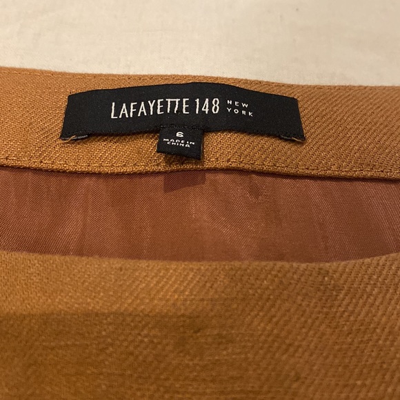 Lafayette 148 New York tan and khaki leather/linen a-line sheath dress 6 - Picture 2 of 4